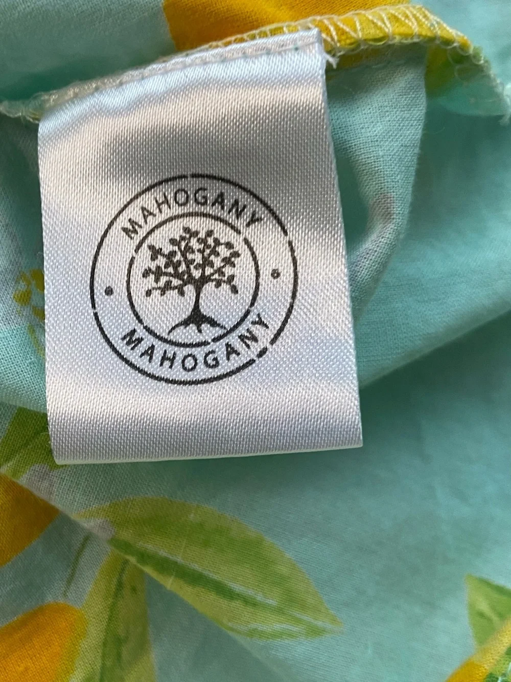 Mahogany Pajama Set Lemon Print Blue Yellow Cotton Top Pants Large Colorful